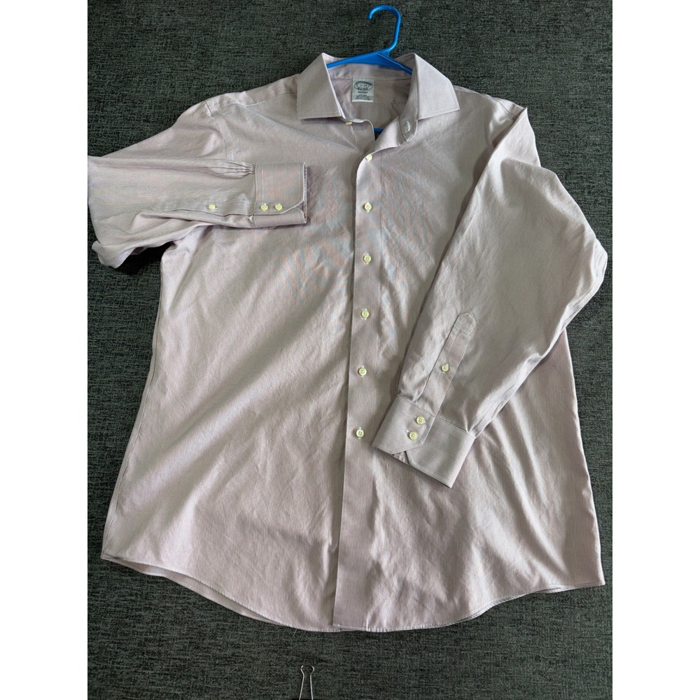 Brooks Brothers Dress Shirt 17-33 Regent Fit Red White Micro Stripe Cotton - Picture 2 of 11